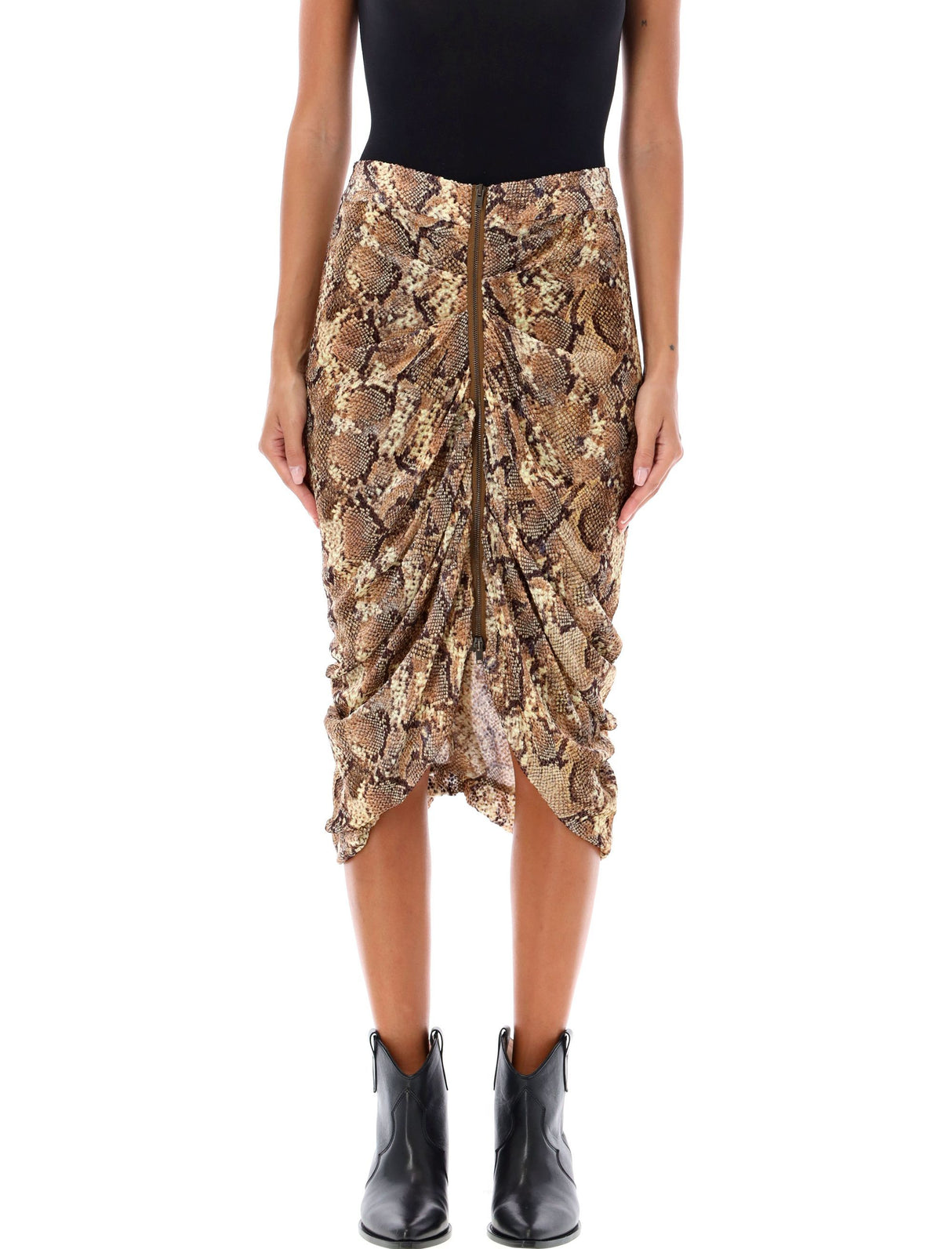 ISABEL MARANT Snake Print Midi Skirt with Textured Detail