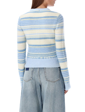 GANNI Soft Wool Striped Crew-Neck Cardigan