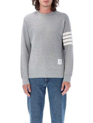 THOM BROWNE Classic Grey Crewneck Sweater with Signature Stripe