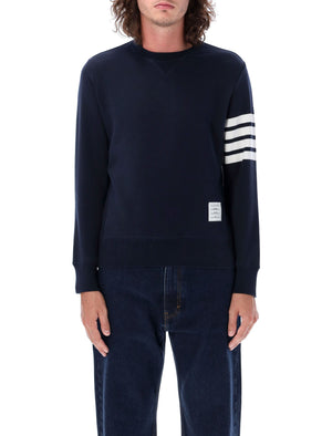 THOM BROWNE Classic Navy Crewneck Sweater with Signature Stripes