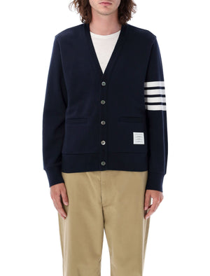 THOM BROWNE Classic V-Neck Cotton Cardigan with Signature Stripes