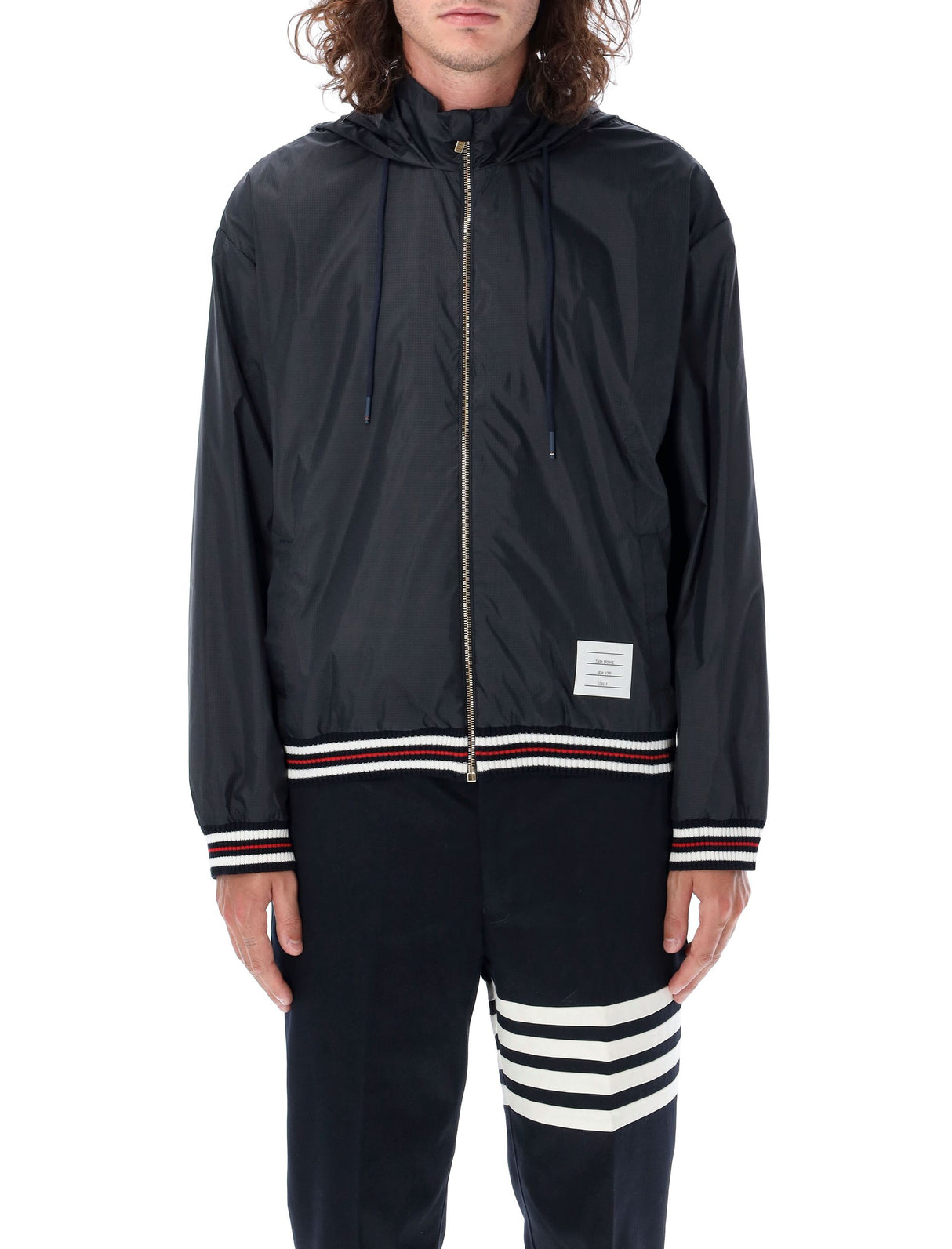 THOM BROWNE Contemporary Oversized Zip-Up Hooded Jacket