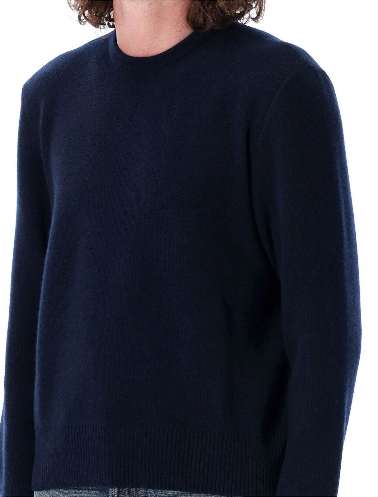 THOM BROWNE Navy Wool Crewneck Pullover with Signature Stripe