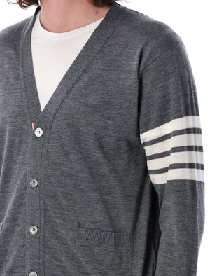 THOM BROWNE Eco Luxe V-Neck Wool Cardigan in Grey