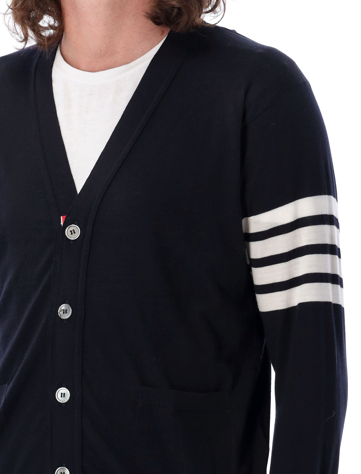 THOM BROWNE Classic V-Neck Wool Cardigan in Navy - Size 3