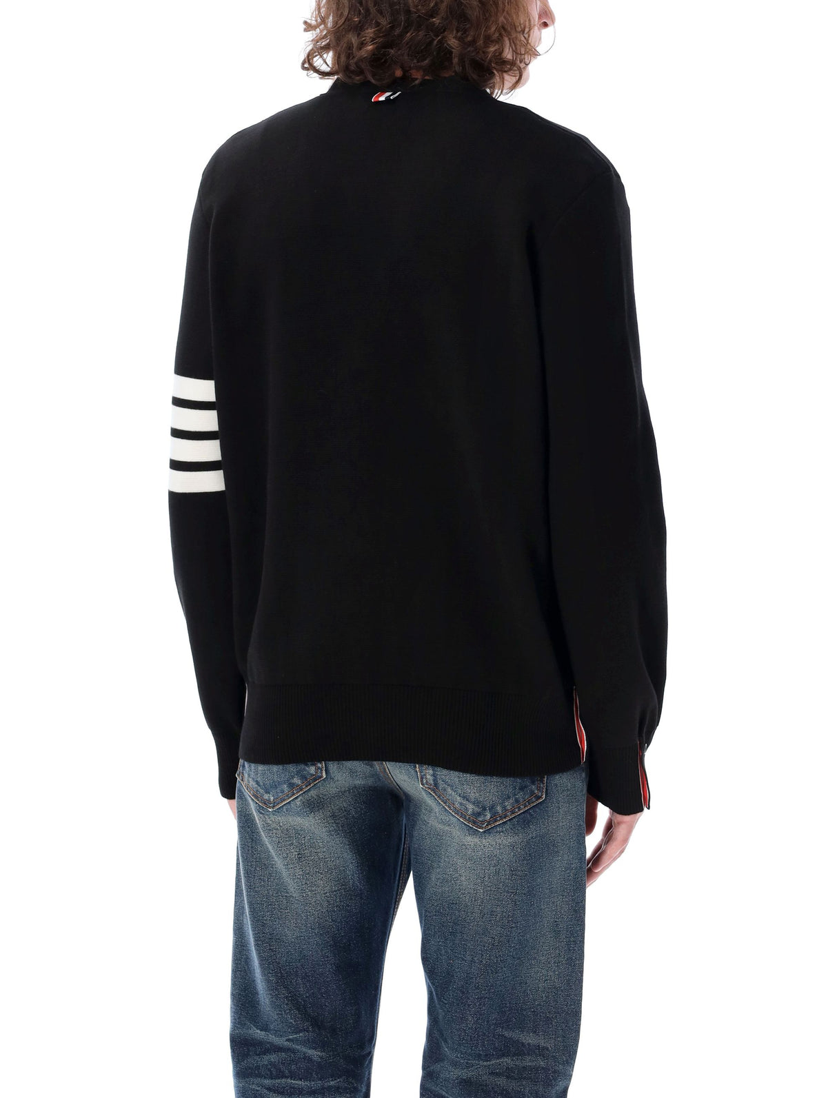 THOM BROWNE Elegant Cotton V-Neck Cardigan with Signature Stripes