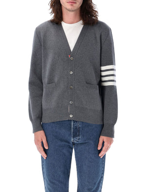 THOM BROWNE Elegant V-Neck Cotton Cardigan with Signature Stripes