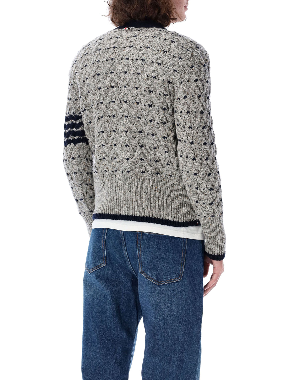 THOM BROWNE Elegant Cable Knit V-Neck Cardigan - Size 4