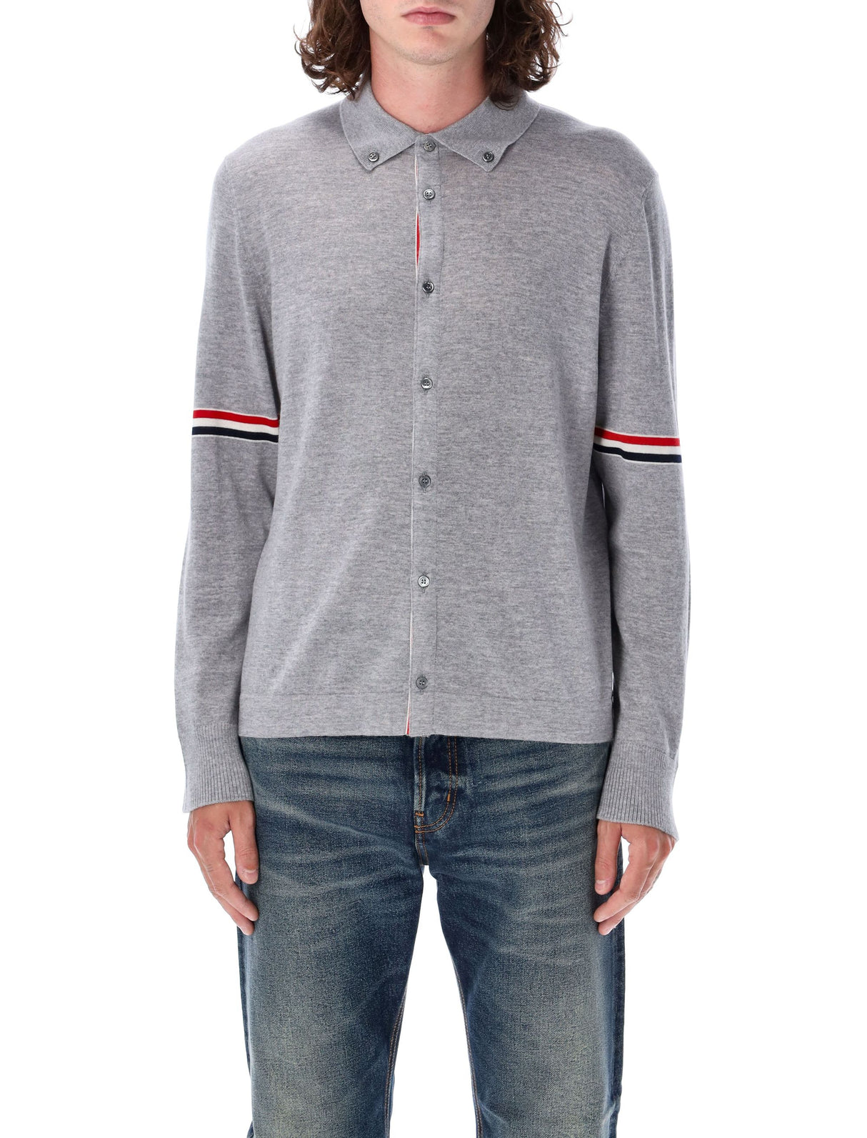 THOM BROWNE Elegant Virgin Wool Striped Sweater