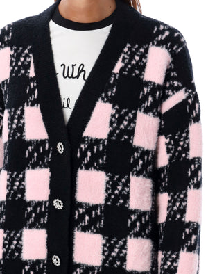 OFF-WHITE Chic Checkered V-Neck Cardigan