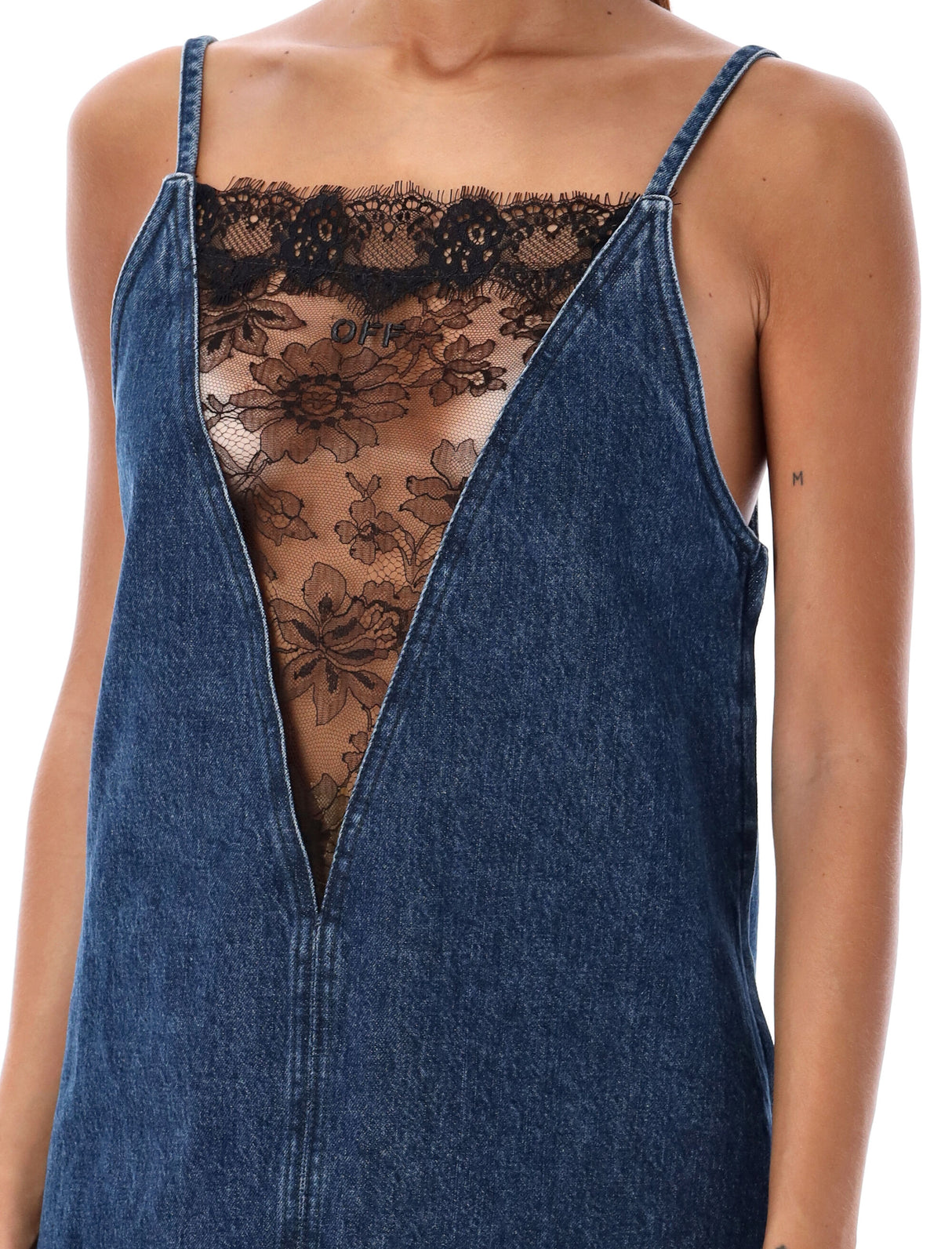 OFF-WHITE Women's Mini Denim Dress with Lace Details