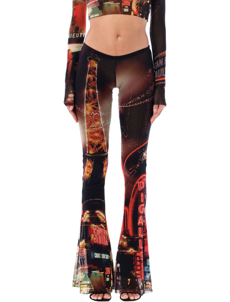 JEAN PAUL GAULTIER High-Waist Mesh Flare Pants with Vibrant Print