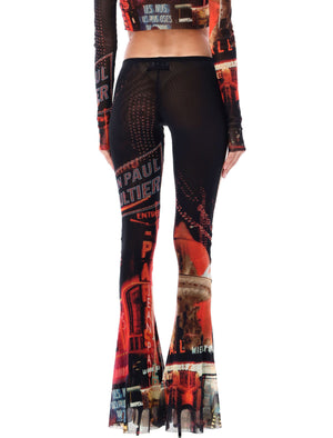 JEAN PAUL GAULTIER High-Waist Mesh Flare Pants with Vibrant Print