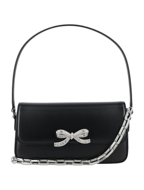 SELF-PORTRAIT Elegant Black Leather Mini Baguette Handbag