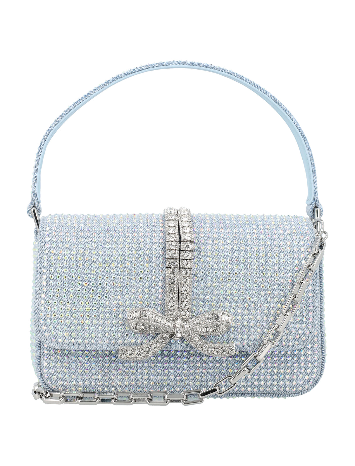 SELF-PORTRAIT Sky Blue Rhinestone Mini Baguette Handbag