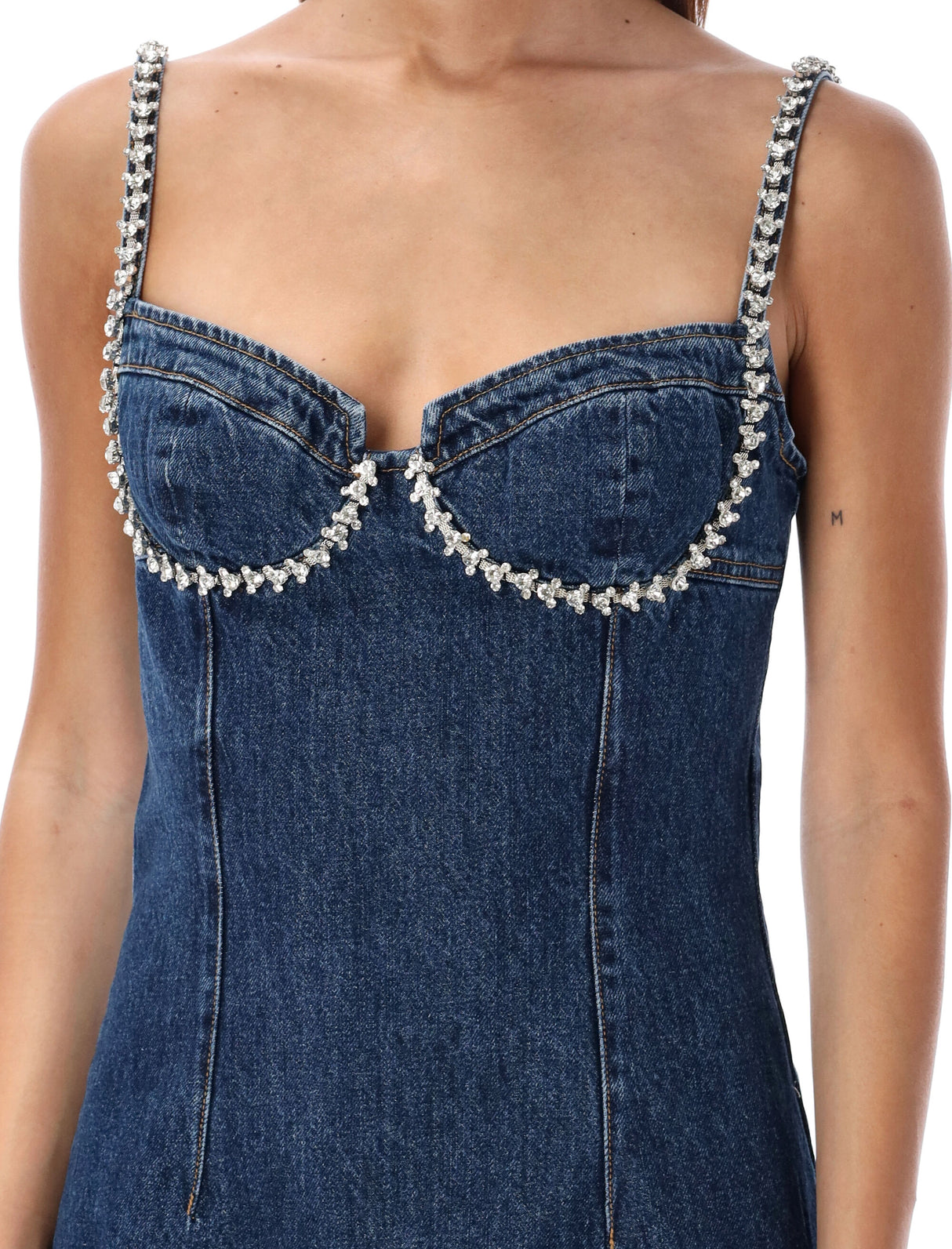 SELF-PORTRAIT Crystal-Embellished Denim Mini Dress