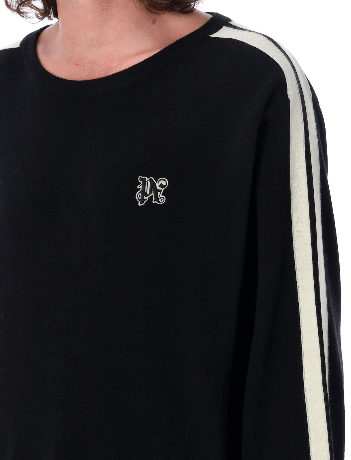 PALM ANGELS Monogram Painted Stripe Crewneck Sweater