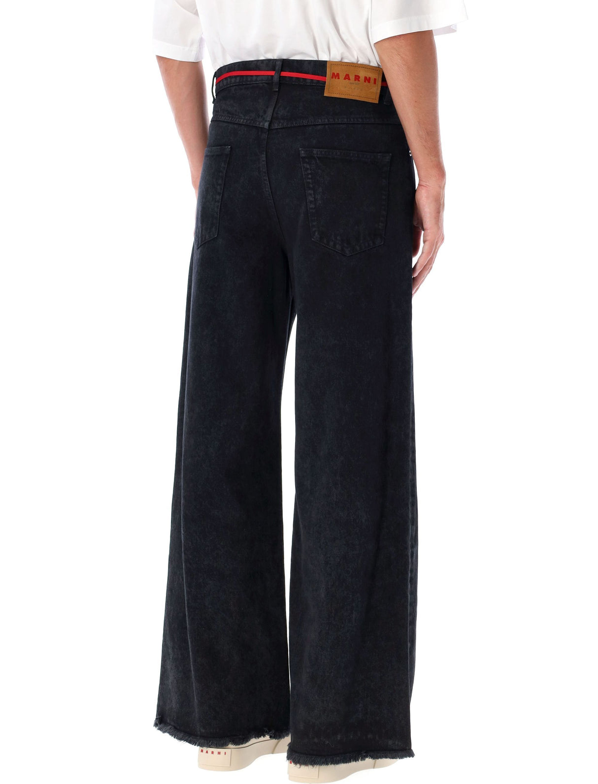 MARNI Urban Wide-Leg Denim Pants with Red Drawstring