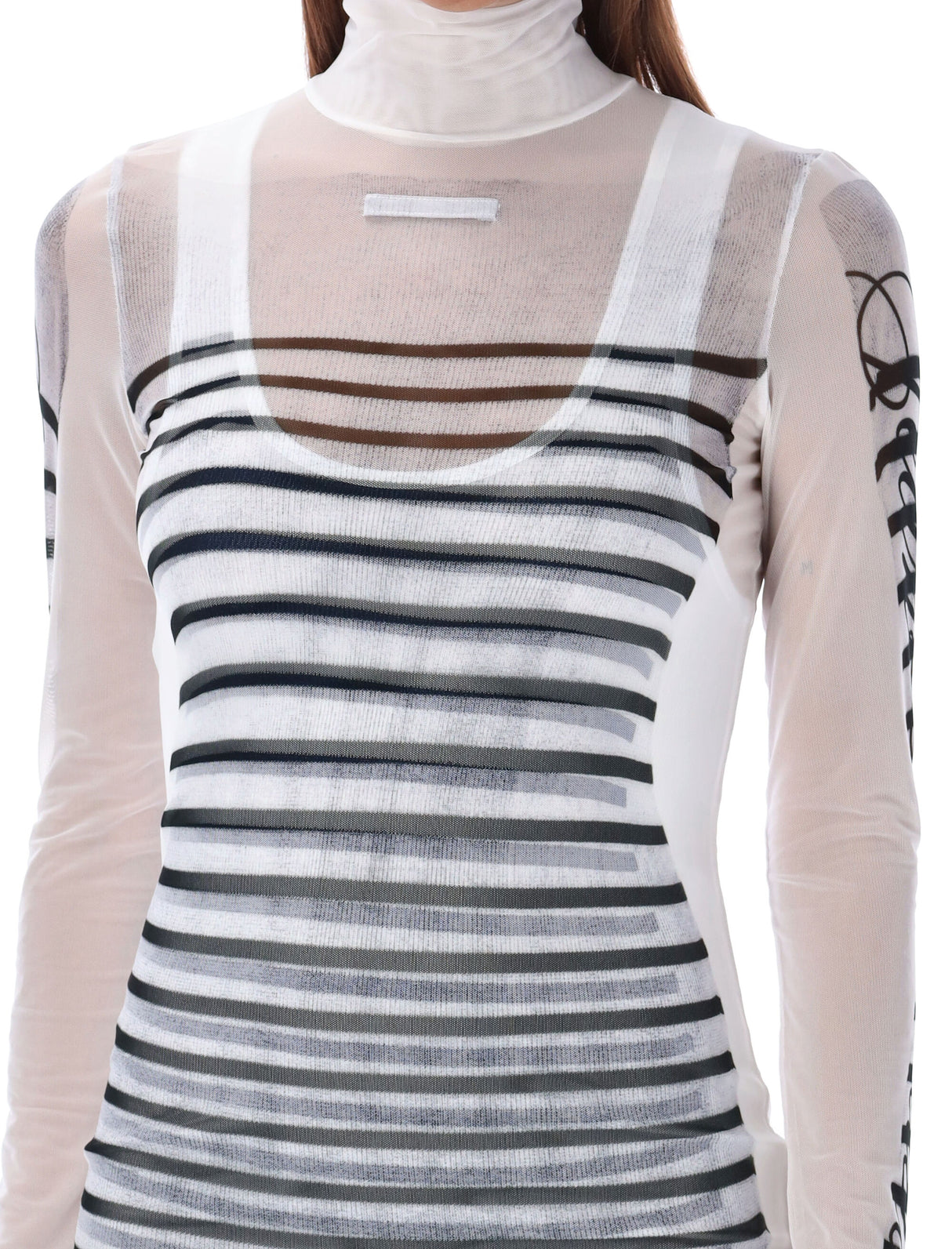 JEAN PAUL GAULTIER Nautical Striped Mini Dress with Feathery Graphic