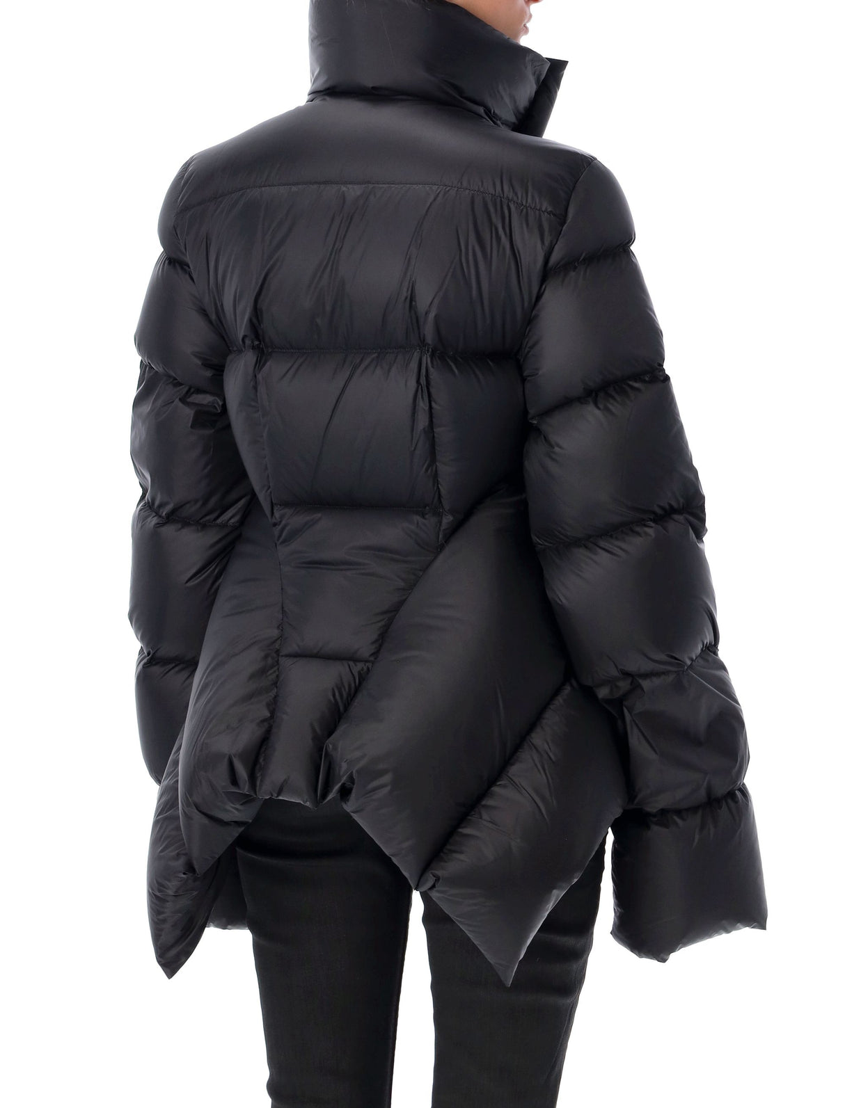 RICK OWENS Asymmetrical Quilted Down Jacket with Oversized Collar