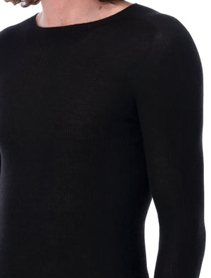 RICK OWENS Sleek Ribbed Wool Sweater - Long Sleeve Crewneck