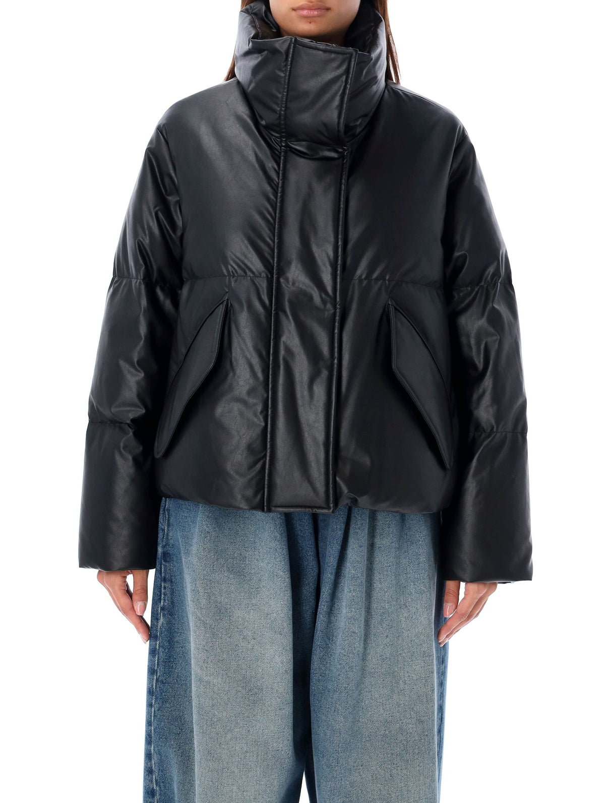 MM6 MAISON MARGIELA Eco Leather Puffer Jacket with High Collar