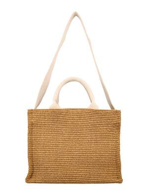 MARNI Small Raffia Tote with Embroidered Logo - 9x12.5x5 Inches