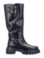 STUART WEITZMAN Knee-High Moto Boot with Buckle Details