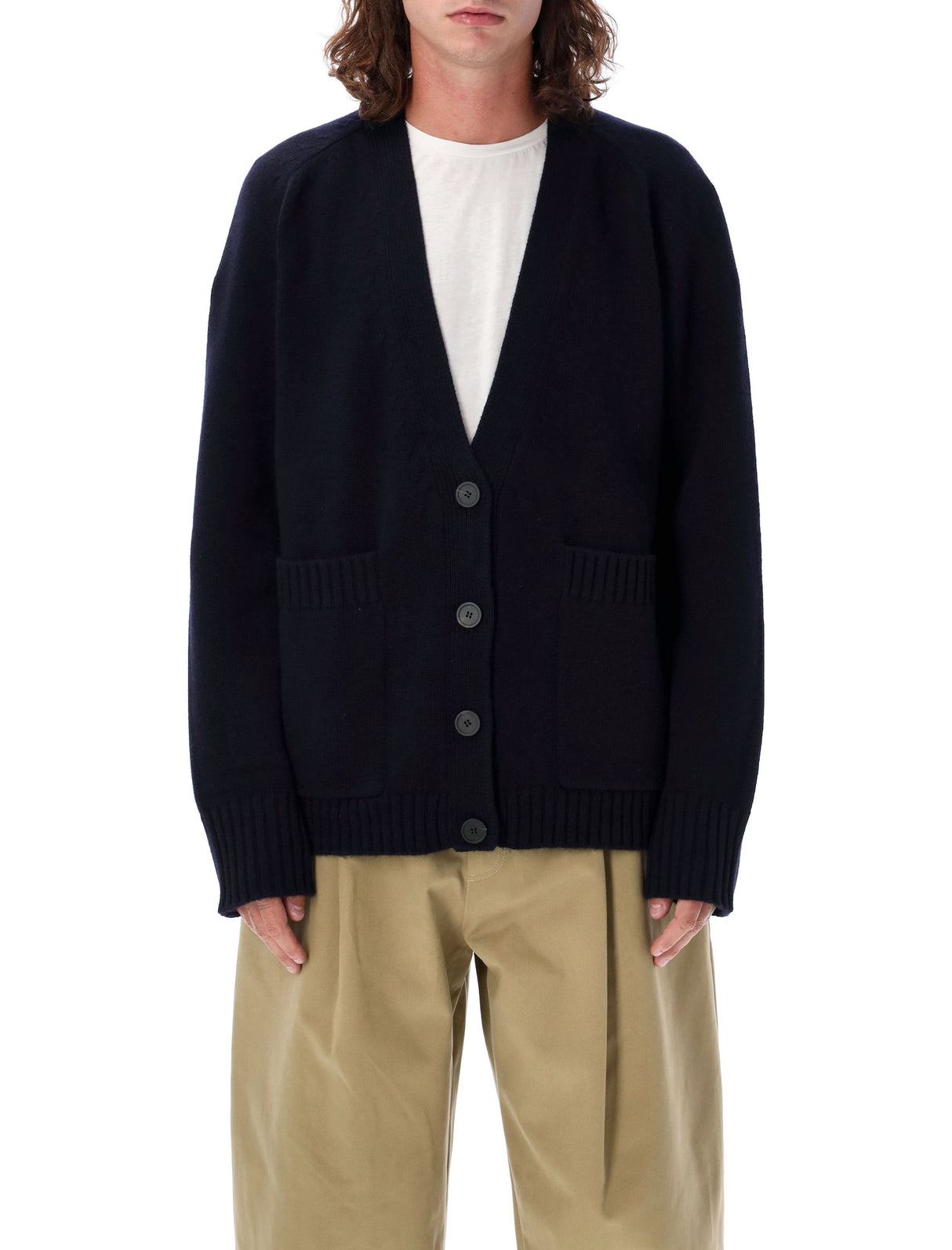 STUDIO NICHOLSON Relaxed Fit Lambswool Cardigan - Size L