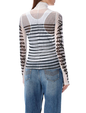 JEAN PAUL GAULTIER Sleek Feathered Striped Turtleneck Top