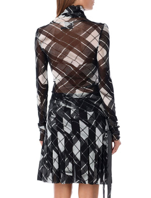 JEAN PAUL GAULTIER Draped Tartan Mesh Top - Size S