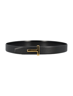 TOM FORD Reversible Grain Leather Mini Belt with Gold-Tone Buckle - 3cm