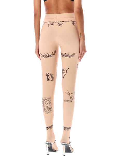 MARINE SERRE Tattoo Leggings - High-Rise Slim Fit (Size L)