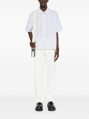 JACQUEMUS Short Sleeve Cotton Shirt in Bright Blue Stripe