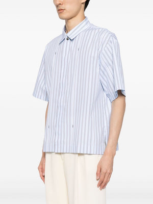 JACQUEMUS Short Sleeve Cotton Shirt in Bright Blue Stripe