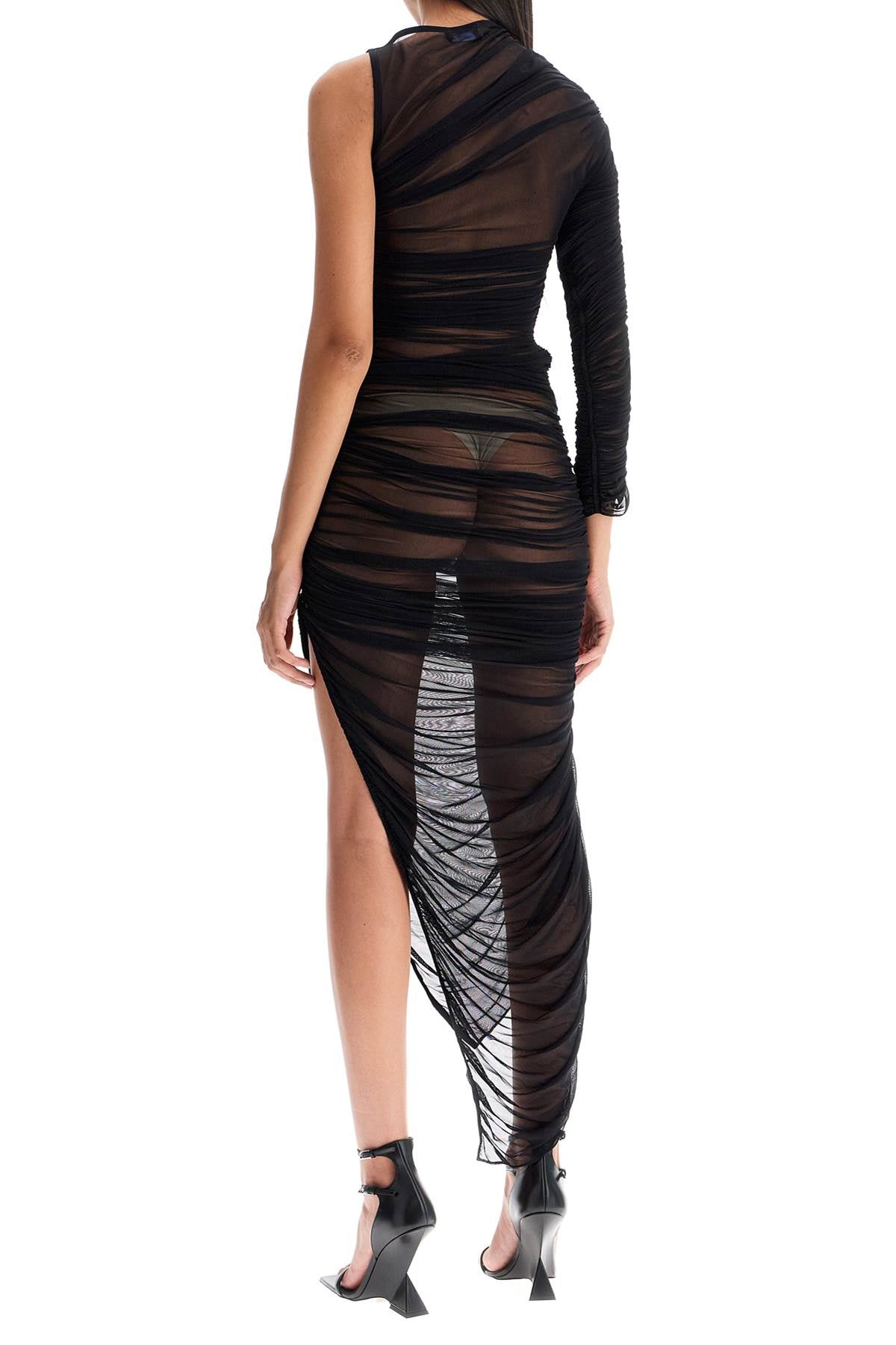 MUGLER Asymmetric One-Shoulder Mesh Midi Dress