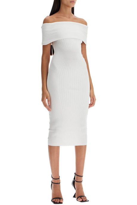 MUGLER Off-Shoulder Fitted Midi Dress - Size S