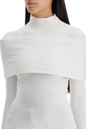 MUGLER Long-Sleeved Sculpting Top with Off-Shoulder Detail - Size S