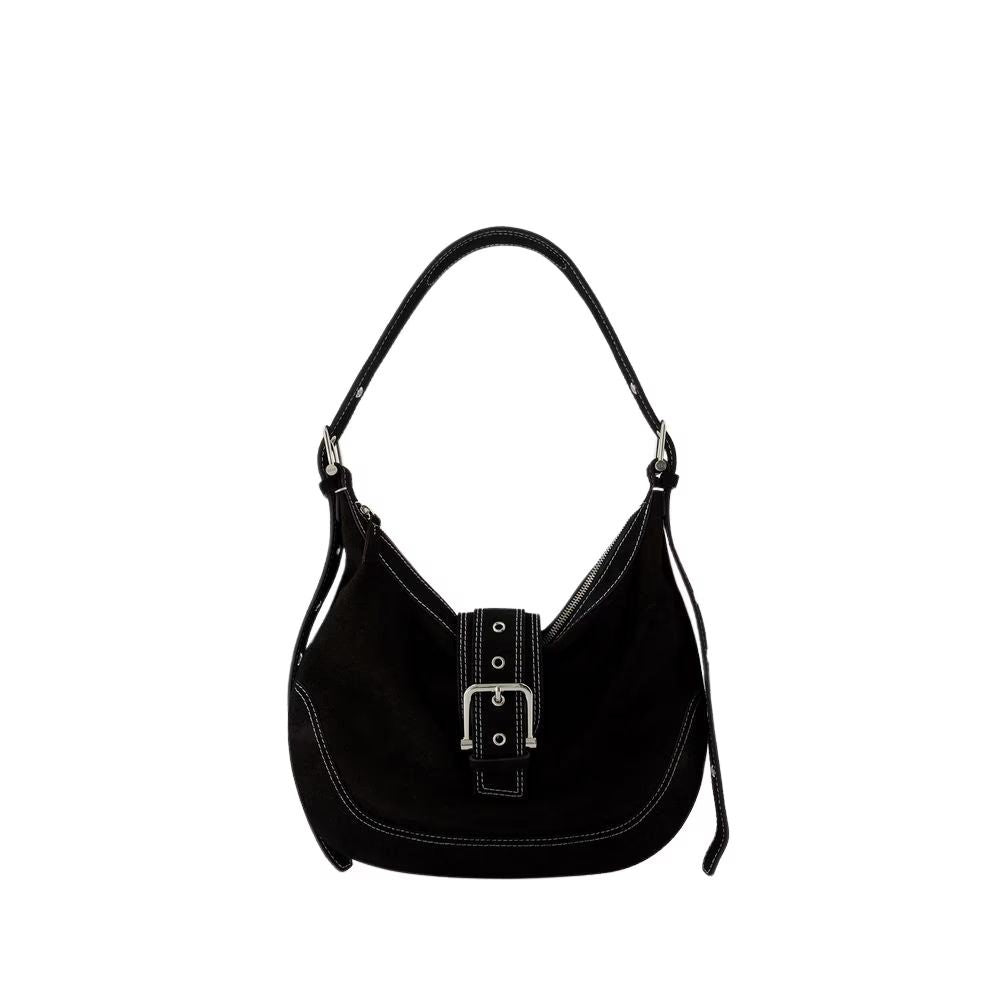 OSOI Elegant Midnight Black Leather Hobo Shoulder Bag