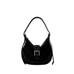 OSOI Elegant Midnight Black Leather Hobo Shoulder Bag