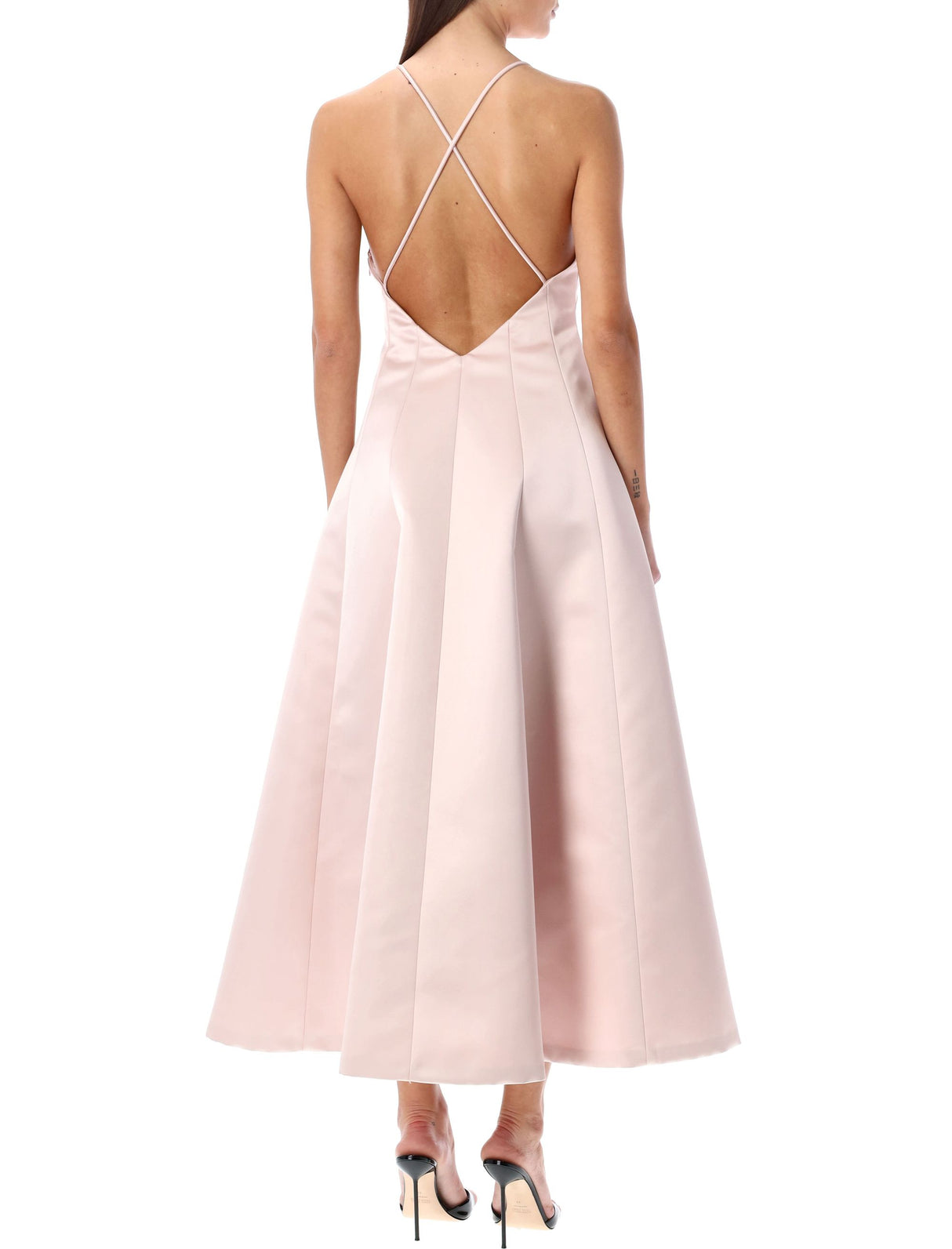 PHILOSOPHY DI LORENZO SERAFINI Feminine and Elegant V-Neck Pink Duche Dress for Women