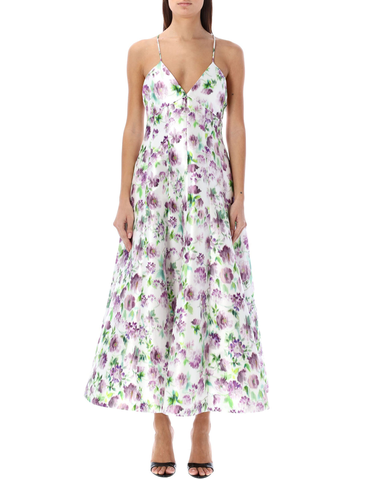 PHILOSOPHY DI LORENZO SERAFINI Women's Floral Print V-Neck Dress with Satin Lining for SS24
