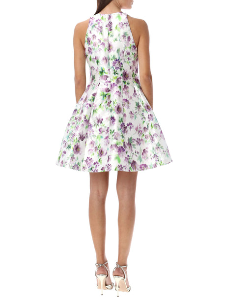 PHILOSOPHY DI LORENZO SERAFINI Viola Watercolor Minidress with Decorative Buttoning and Flared Skirt