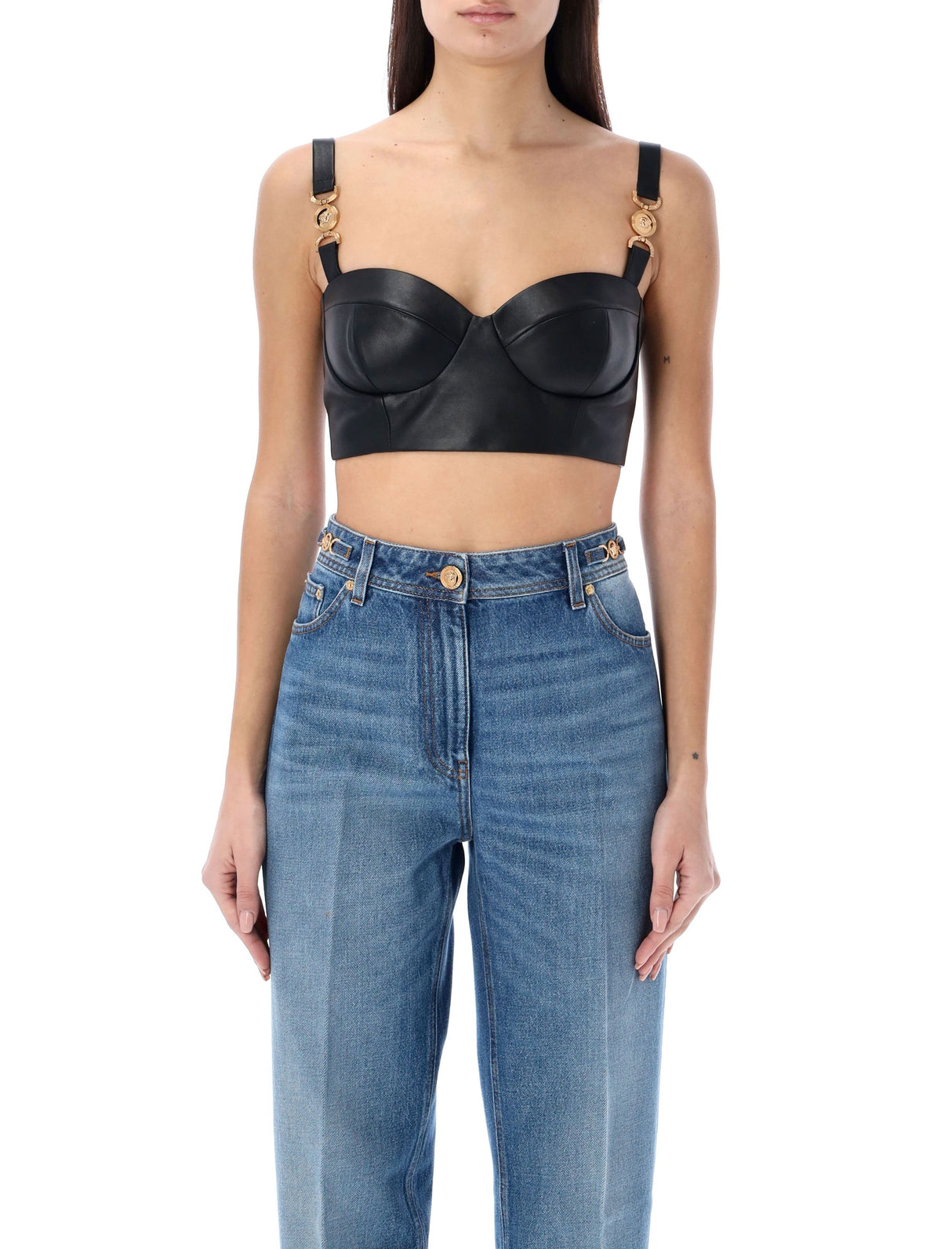 VERSACE Black Medusa '95 Leather Bustier Top - SS24 Collection