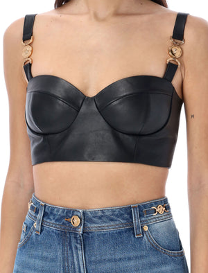 VERSACE Black Medusa '95 Leather Bustier Top - SS24 Collection