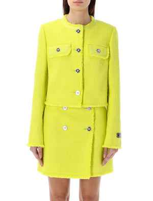 VERSACE Bouclé Tweed Raglan Jacket in Yellow for Women - SS24