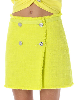 Yellow Bouclé Tweed Mini Skirt for Women - Versace Inspired