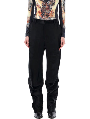 Y/PROJECT Banana Slim Pants in Black for Women - Low Waist with Satin Finish and Ruffle Detail