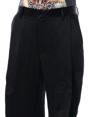 Y/PROJECT Banana Slim Pants in Black for Women - Low Waist with Satin Finish and Ruffle Detail