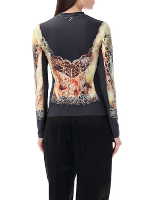 Y/PROJECT Lace Print Long Sleeve Stretch Top for Women in Black